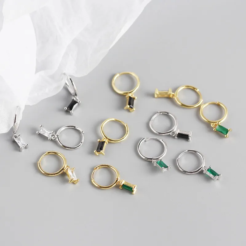 Pendientes De Circonita Rectangular Geométrica De Plata Esterlina S925 Al Por Mayor