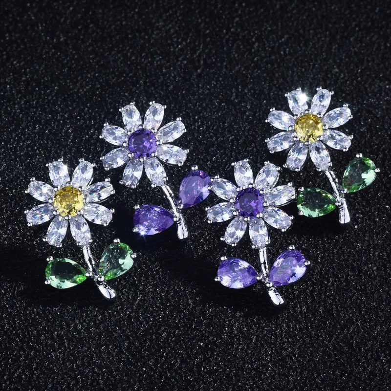 Flower Streetwear Copper Artificial Gemstones Earrings Ear Studs