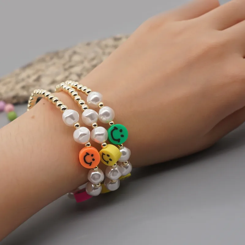 Smile Face Bohemian No Inlaid Soft Clay Bracelets Wholesale