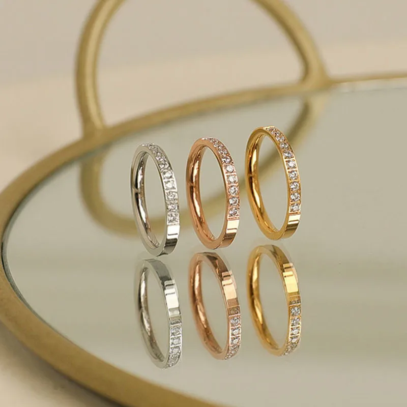 Wholesale fashion circle titanium steel inlay zircon rings ...