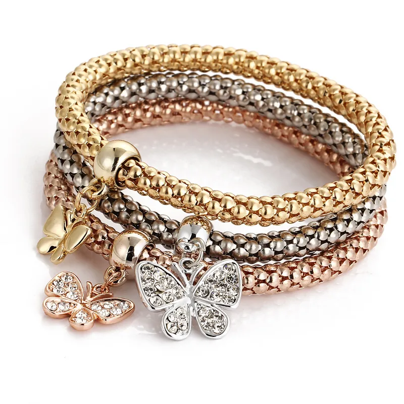 Moda Forma De Corazón Mariposa Aleación Enchapado Diamantes De Imitación Mujeres Pulsera