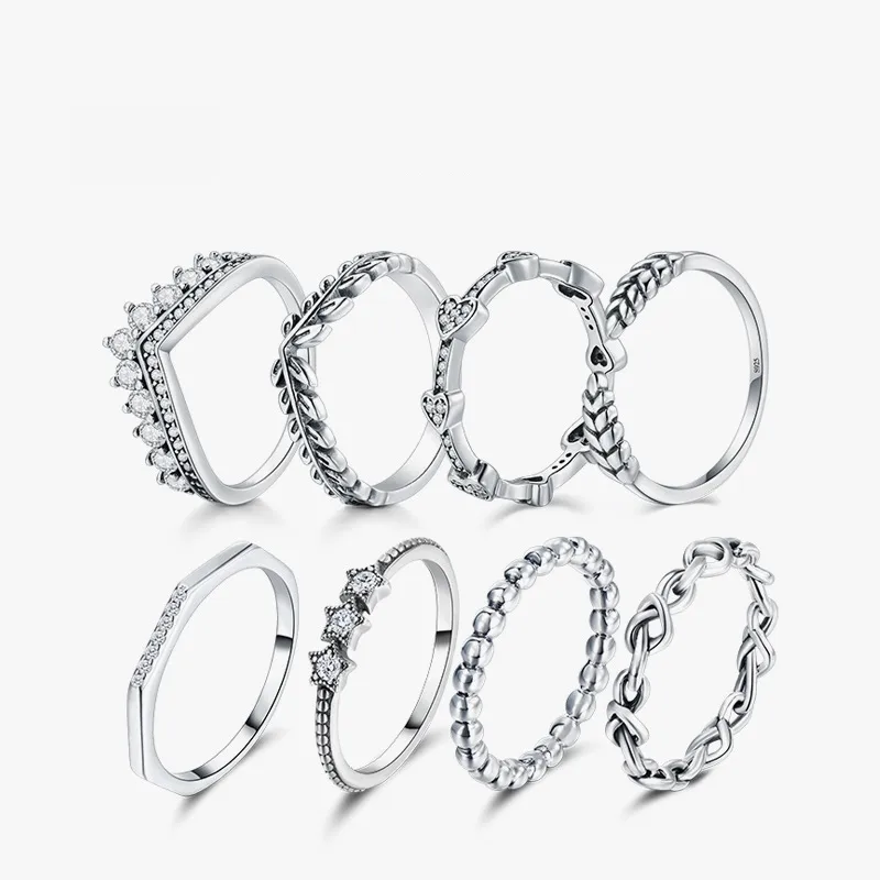 Anillo De Corona De Estrella En Forma De Corazón De Plata Esterlina De Moda S925