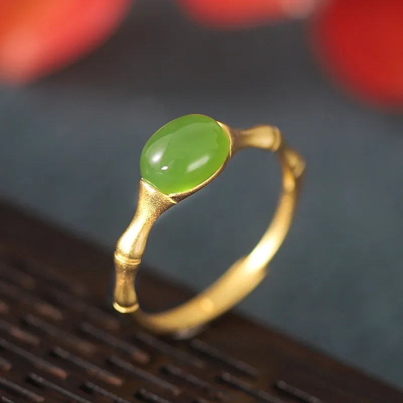 Ethnic Style Bamboo Inlaid Jade Gem Women'S