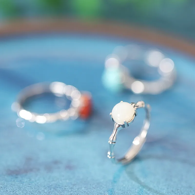 Estilo Étnico Bambú Jade Con Incrustaciones Joya Mujeres