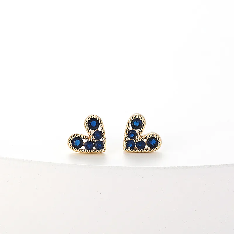 Heart Fashion Copper Artificial Gemstones Earrings Ear Studs