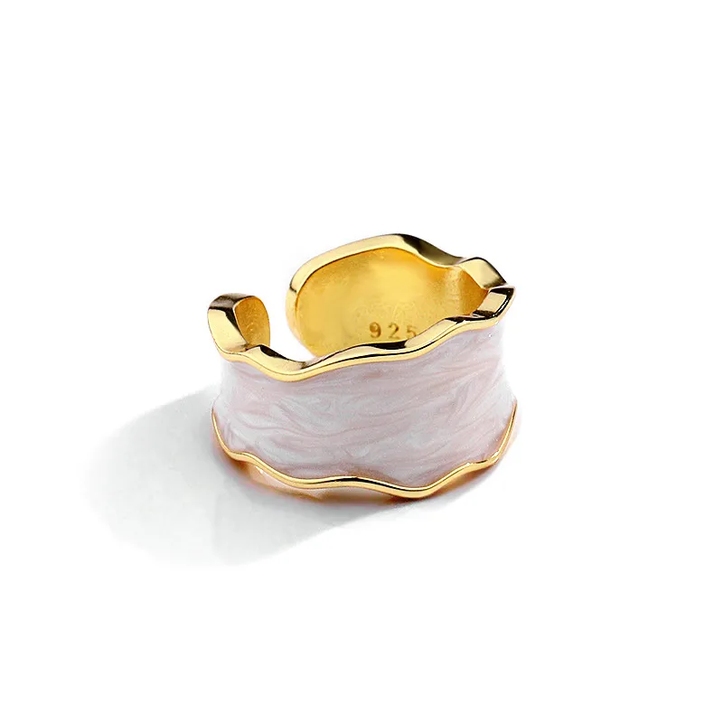 Anillo De Esmalte De Color De Apertura Geométrica De Joyería De Plata Esterlina S925 De Moda