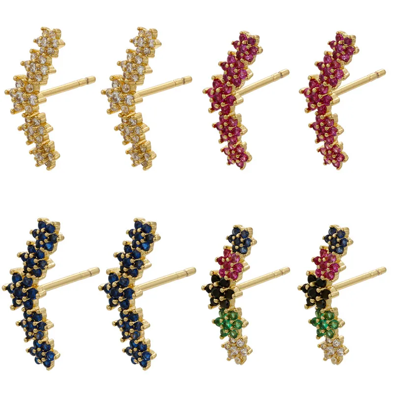 Flower Fashion Copper Artificial Gemstones Earrings Ear Studs