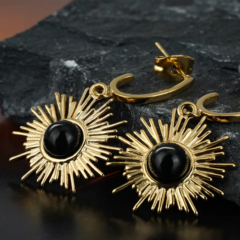Flower Stainless Steel Natural Stone Earrings