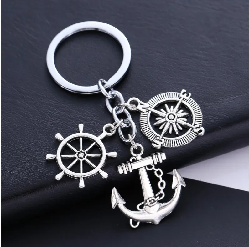 Fashion Alloy Compass Anchor Keychain