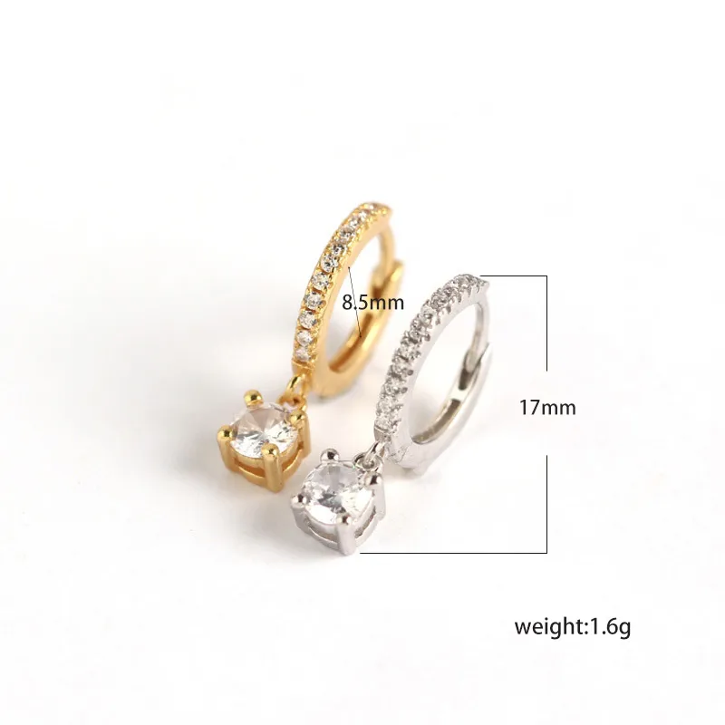 Géométrique Mode Argent Sterling 925 Gemme Placage Des Boucles D'Oreilles