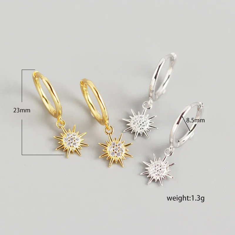 Géométrique Mode Argent Sterling 925 Gemme Placage Des Boucles D'Oreilles