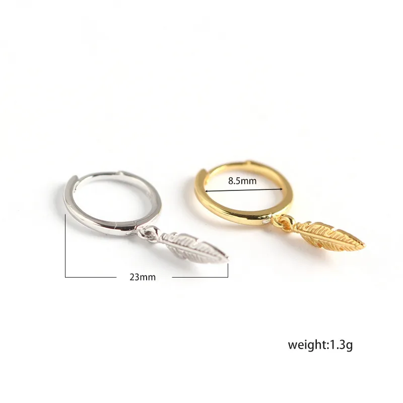 La Plume Mode Argent Sterling 925 Pas D'Incrustation Placage Des Boucles D'Oreilles