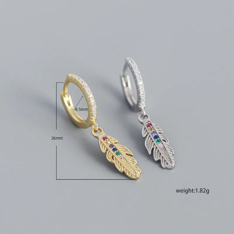 Feather Fashion 925 Sterling Silver Gem Plating Earrings