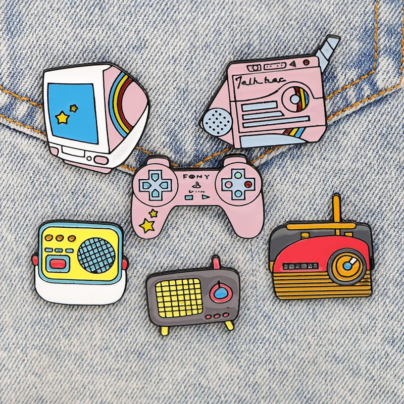 Wholesale cartoon style game console television alloy enamel unisex ...
