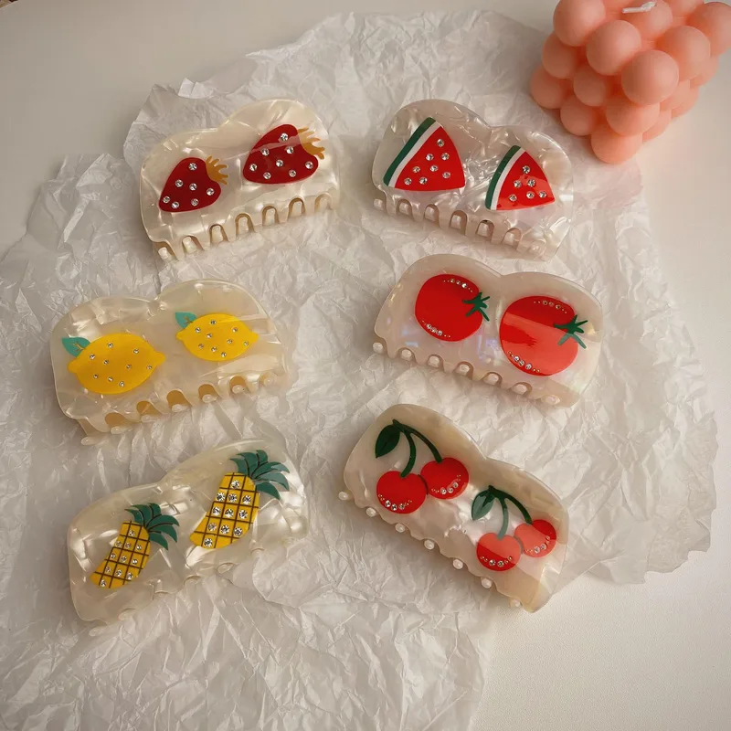 Mignon Fruit Feuilles D'acétate Placage Griffes De Cheveux 1 Pièce