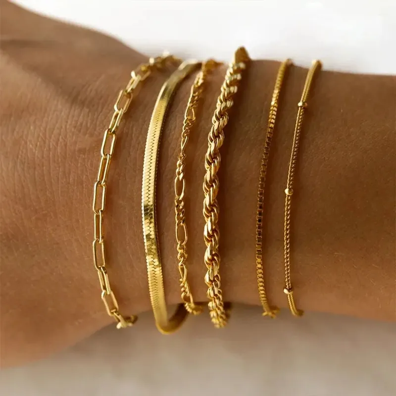 Geometric Casual 16K Gold Plated White Gold Plated Gold Plated 304 Stainless Steel Bracelets In Bulk