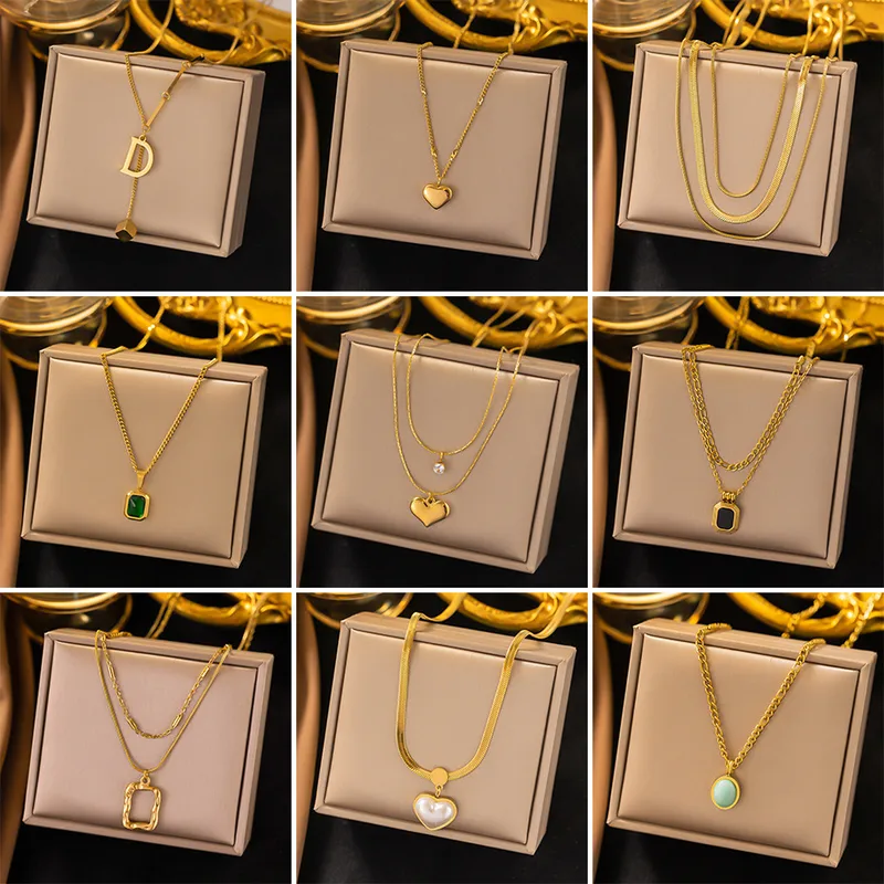 Wholesale Jewelry U Shape Heart Shape Simple Style Acrylic Artificial Rhinestones Plastic 304 Stainless Steel 18K Gold Plated Pendant Necklace Plating Inlay