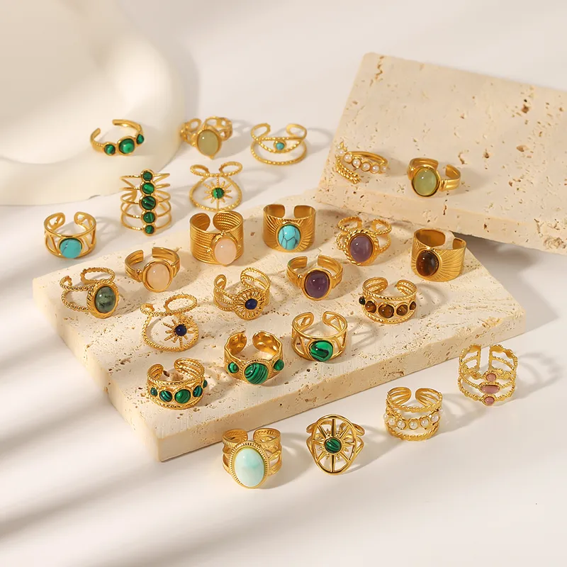 Wholesale Jewelry Round Basic Vintage Style Natural Stone Stainless ...