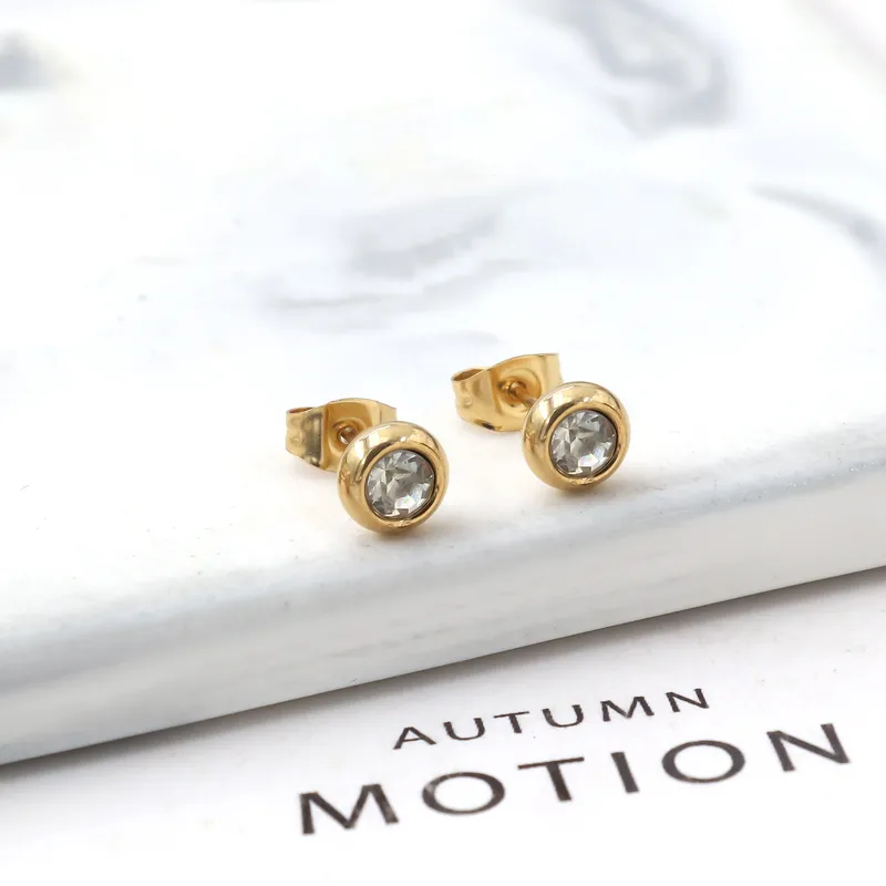1 Pair Round Simple Style Stainless Steel Zircon Inlay Ear Studs