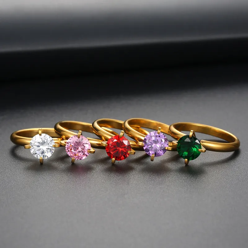 Wholesale Jewelry Solid Color Elegant Zircon Titanium Steel Rings Inlay ...