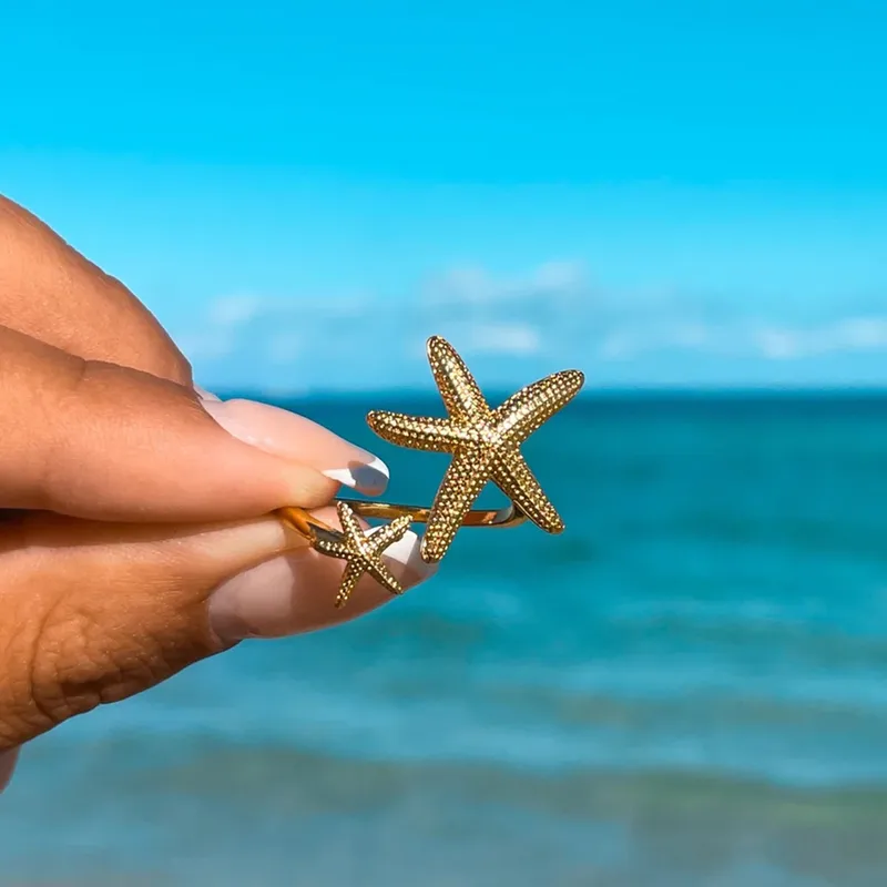 Joyería Al Por Mayor Estrella De Mar Estilo IG Acero Inoxidable 304 Anillos Abiertos Enchapado