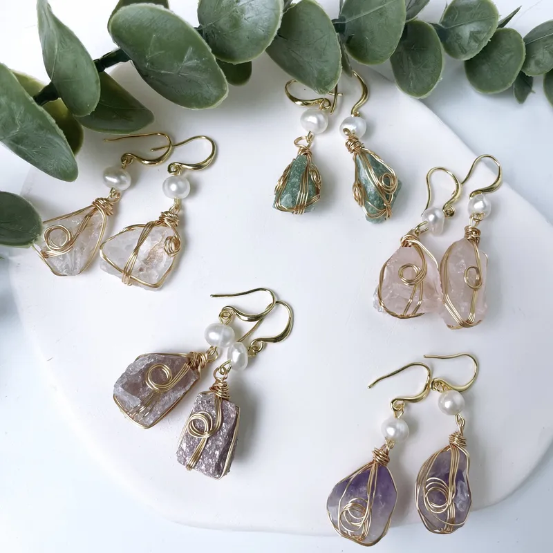 1 Pair Geometric Retro Simple Style Natural Stone Copper Gold Plated Irregular Pearl Plating Earrings