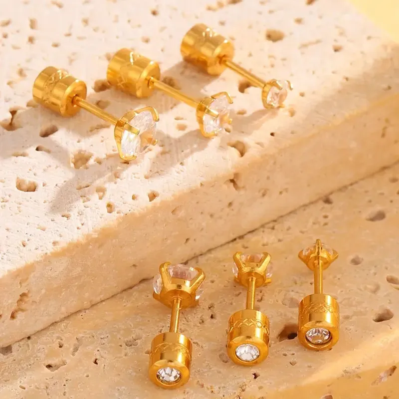 1 Par Ronda Elegante Señora Estilo Simple Acero Inoxidable 304 Chapados En Oro De 18K Pendientes