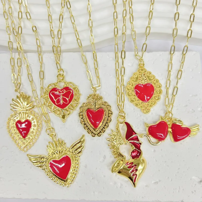 Double Love Angel Demon Glam Gothic Exaggerated Copper 18K Gold Plated Pendant Necklace Polishing Lobster Trigger Clasp Closure