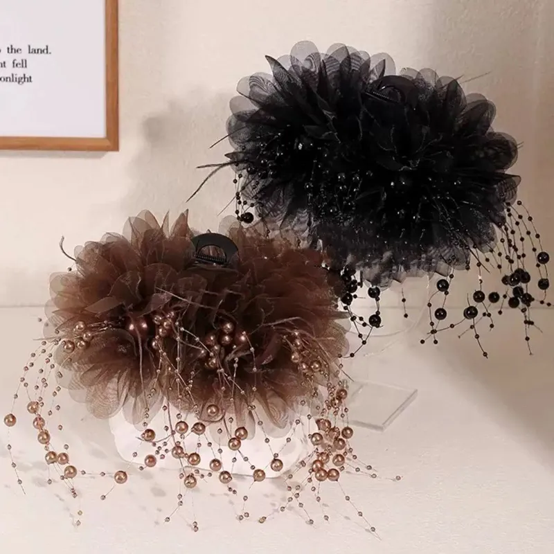 Mujeres Bloque De Color Elegante Reina Tela Borla Gasa Garras De Pelo