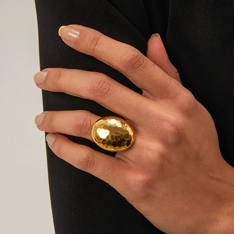 Wholesale Jewelry Hammered IG Style 304 Stainless Steel 18K Gold Plated Open Rings