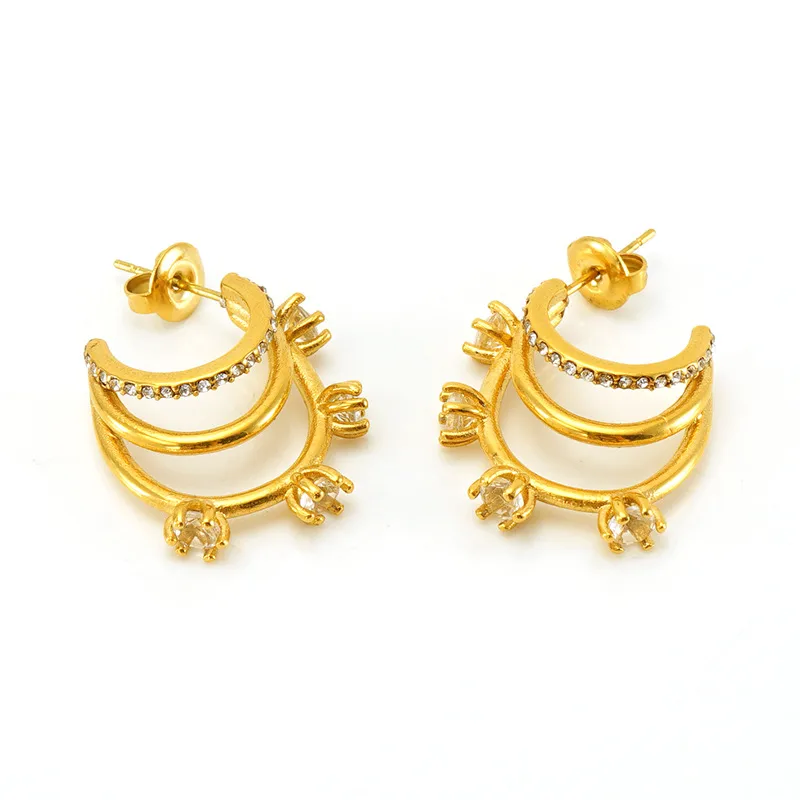 1 Pair Geometric Elegant Simple Style Stainless Steel 18K Gold Plated Zircon Ear Studs