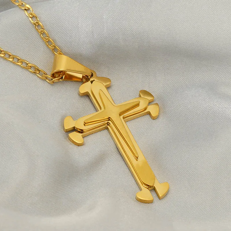 Cross Casual Simple Style 18K Gold Plated Stainless Steel Titanium Steel Pendant Necklace Wholesale