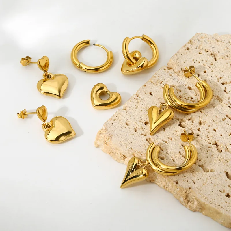 1 Pair Heart Shape Simple Style Classic Style 304 Stainless Steel 14K Gold Plated Plating Drop Earrings