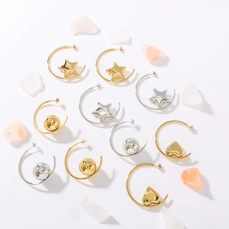 1 Pair Pentagram Round Heart Shape IG Style Classic Style Oversized 304 Stainless Steel 18K Gold Plated White Gold Plated Ear Studs