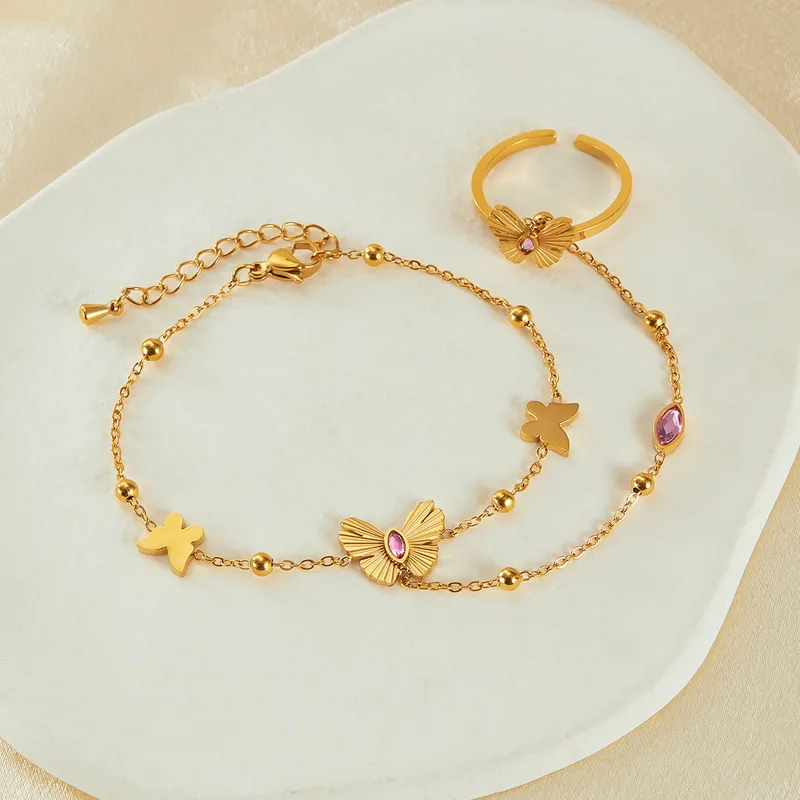 Mariposa Estilo Simple Acero Inoxidable 304 Circón Pulsera Al Mayoreo