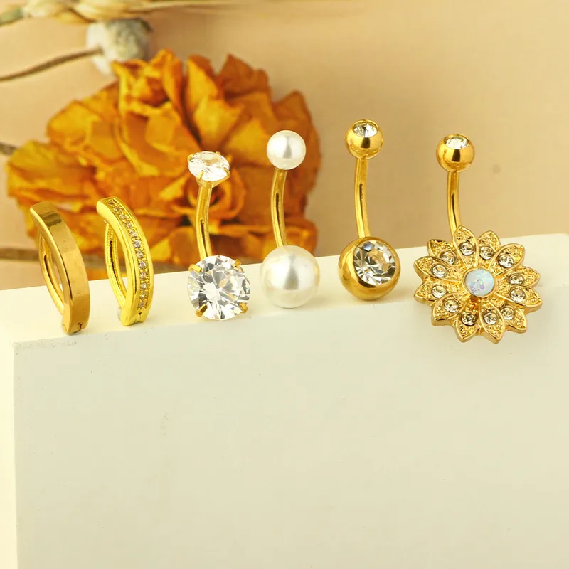 Acier Inoxydable 304 Style Simple Forme De Cœur Zircon Incruster Anneau Du Ventre