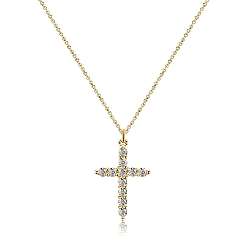 En Acier Inoxydable Plaqué Or Croix Pendentif Collier Plein Zircon Platine 18K Or Croix Collier Pour Les Femmes