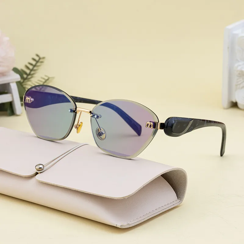 Gafas De Sol De Mujer Sin Marco De Ojo De Gato Con Pc Geométrico Estilo Clásico Retro