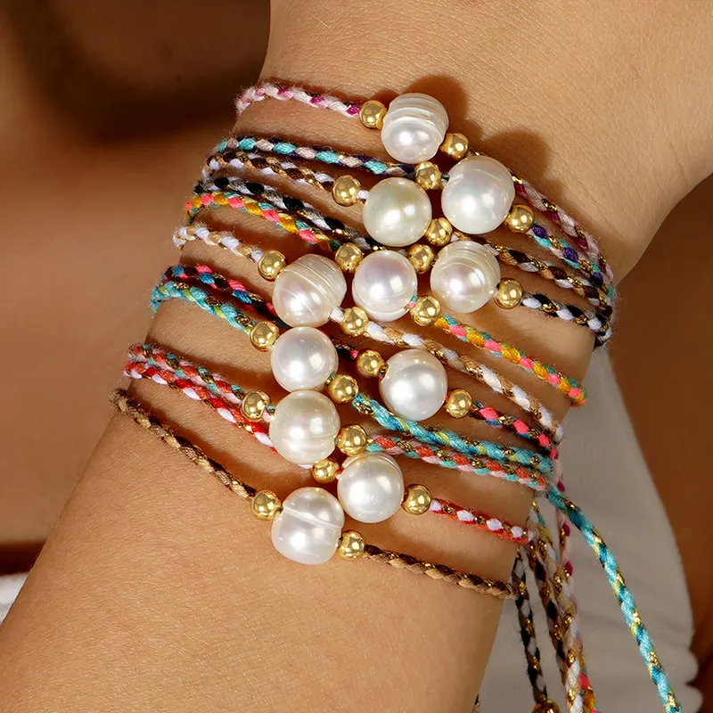 Geometric Casual Bohemian Imitation Pearl Rope Copper Bracelets Wholesale