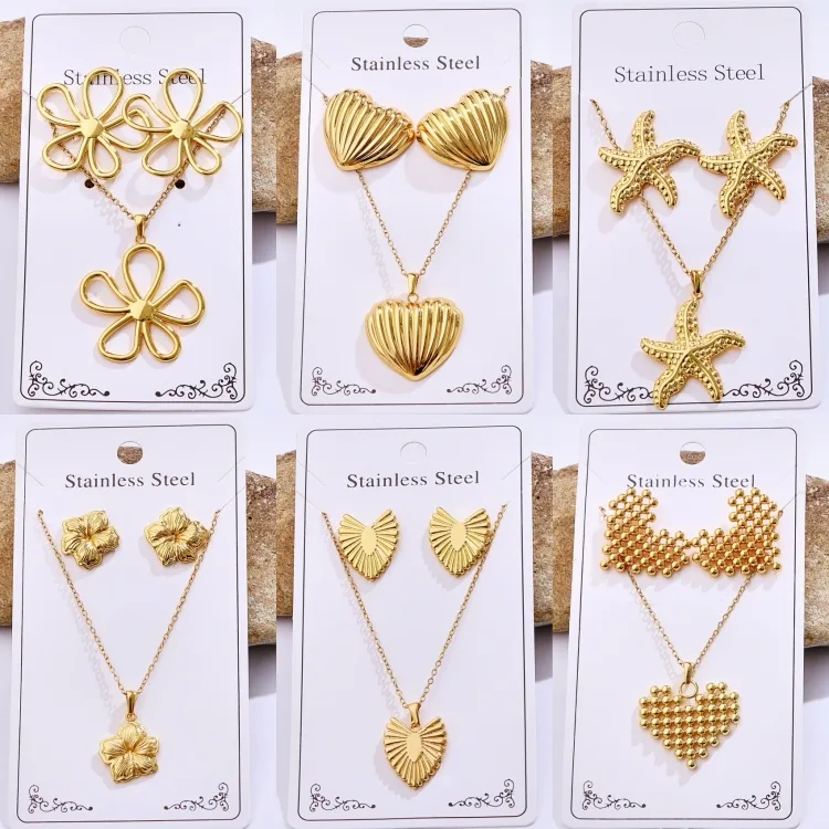 Casual Glam Lady 304 Stainless Steel Geometric Heart Shape K Gold Plated Women's Jewelry Set