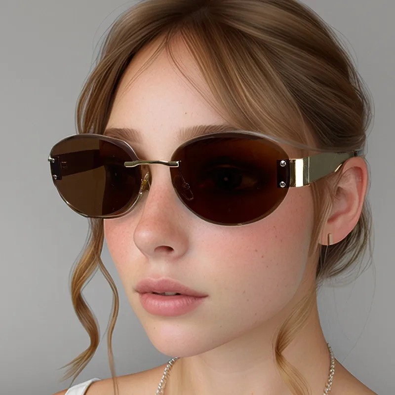 Oval Frame Vacation Modern Style Geometric Oval Pc Frameless Women's Sunglasses