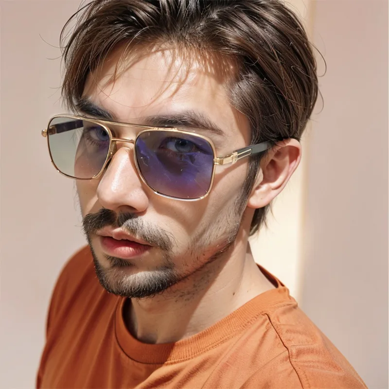 Cuadrado Vacaciones Color Sólido Ordenador Personal Lentes Tintados Con Degradado Fotograma Completo Gafas De Sol Hombre