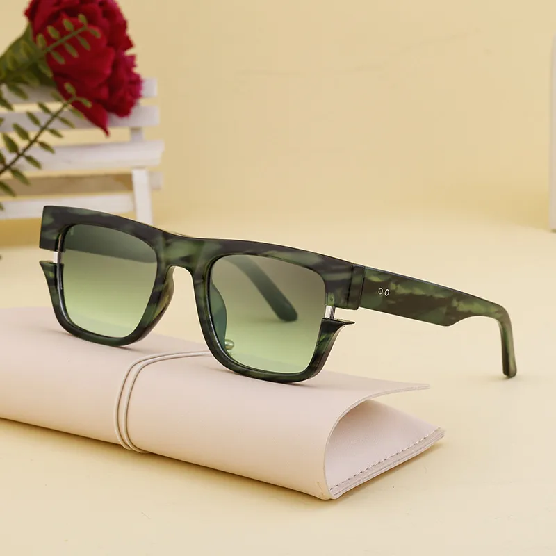 Square Vacation Solid Color Tac Gradient Tinted Lenses Full Frame Men's Sunglasses
