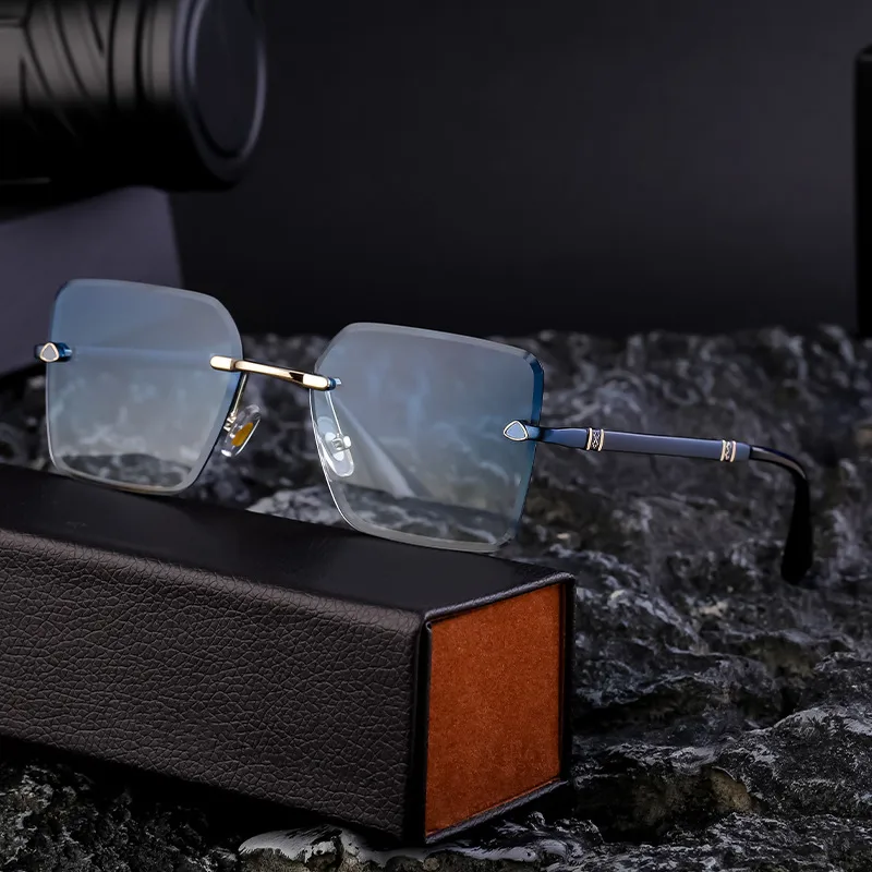 Square Simple Style Solid Color Pc Gradient Tinted Lenses Frameless Men's Sunglasses
