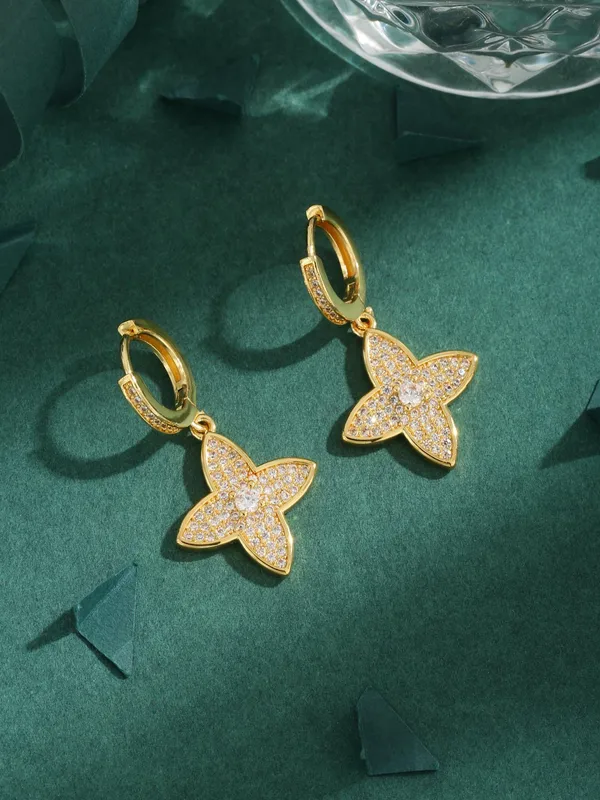 1 Pair Four Leaf Clover Glam Luxurious Lady Copper 18K Gold Plated Zircon Inlay Earrings