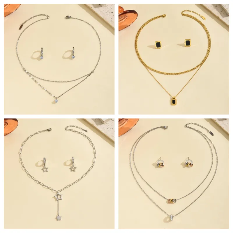 Elegant Vintage Style Lady 304 Stainless Steel Pentagram 18K Gold Plated Women's Jewelry Set