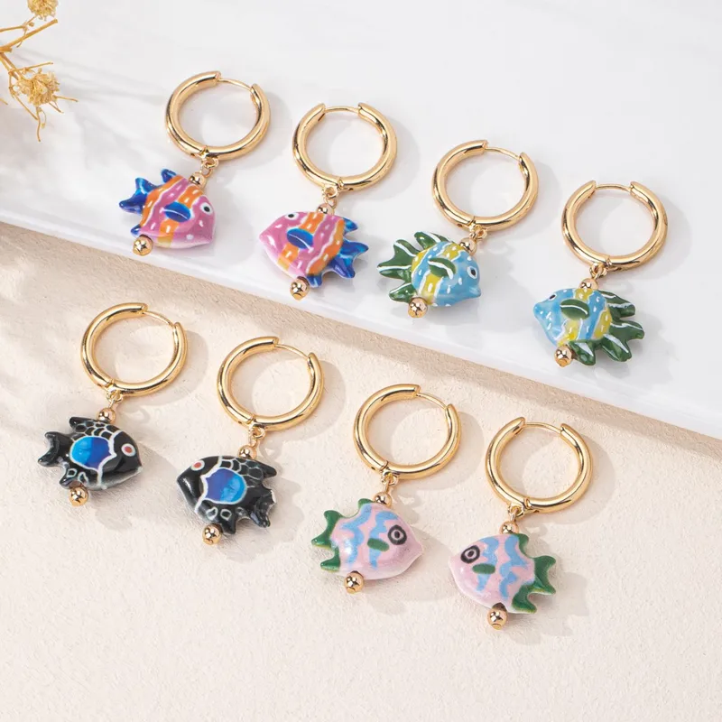 1 Pair Fish Cute Ceramics Drop Earrings