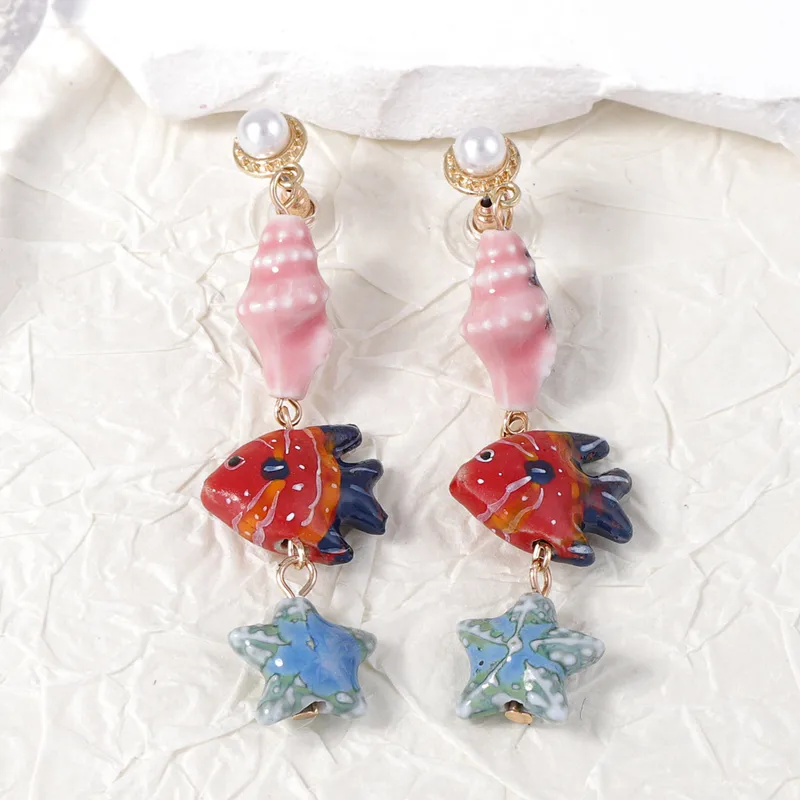 1 Pair Fish Cute Ceramics Drop Earrings