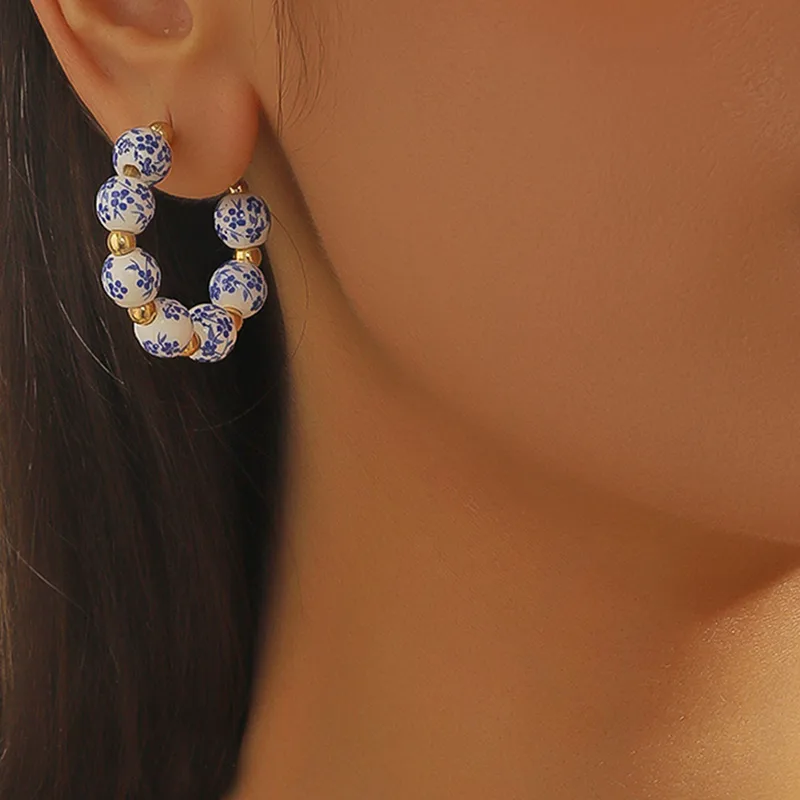 1 Pair Geometric Retro Classic Style Ceramics Ear Studs