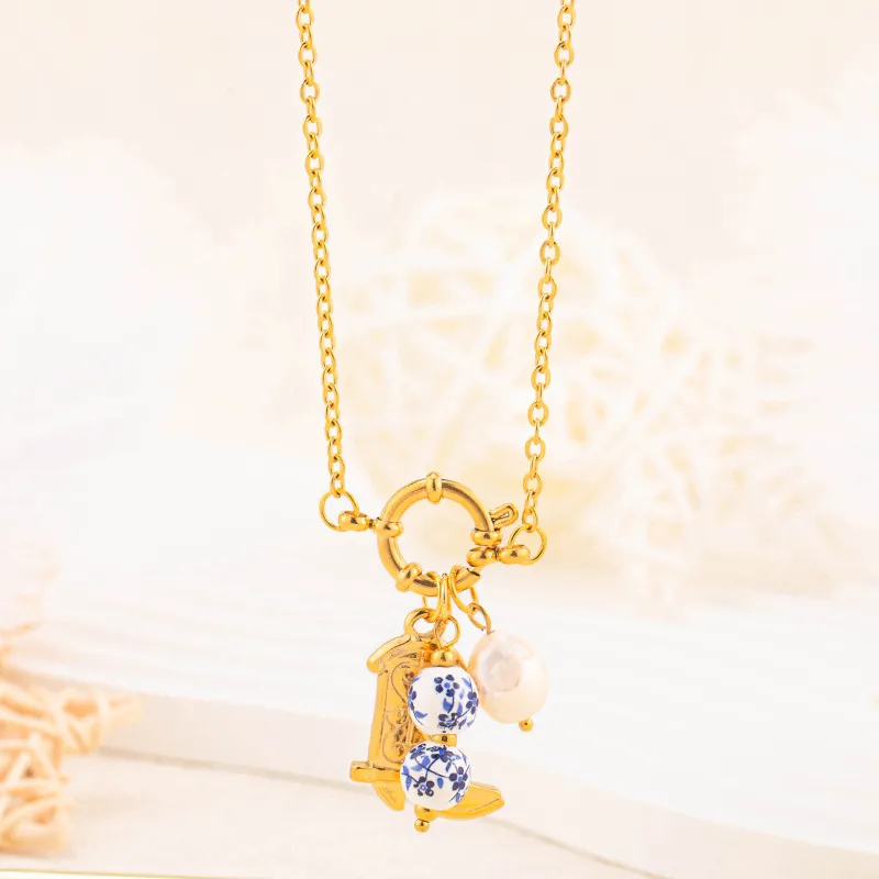 Boots Chinoiserie Retro Titanium Steel Pendant Necklace Plating OT Clasp Toggle Clasp Closure